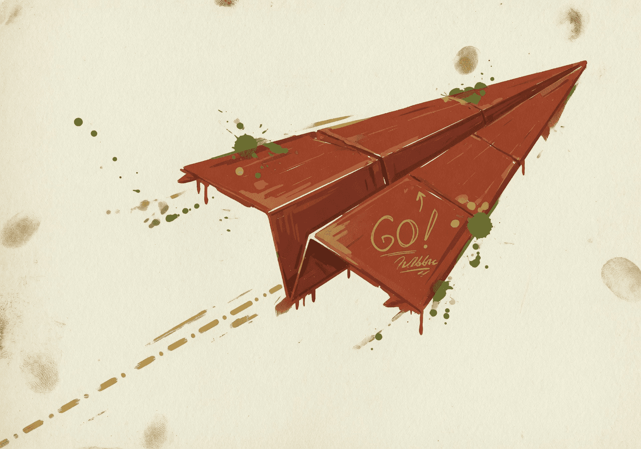 A paper airplane mid-flight